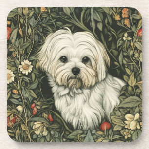 Schattigee Maltese hond in een William Morris Styl Bier Onderzetter