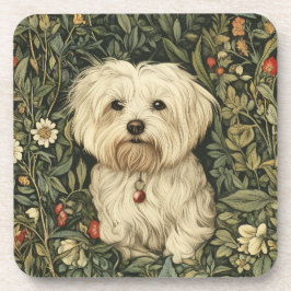 Schattigee Maltese hond in een William Morris Styl Bier Onderzetter