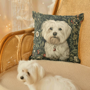 Schattigee Maltese hond in een William Morris Styl Kussen