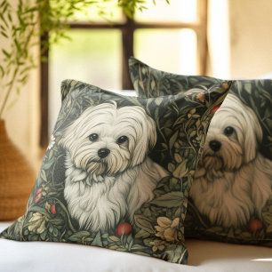 Schattigee Maltese hond in een William Morris Styl Kussen