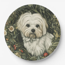 Schattigee Maltese hond in een William Morris Styl Papieren Bordje