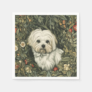 Schattigee Maltese hond in een William Morris Styl Servet
