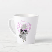 Schattigee Maltese hond met roze zonnebril en Paw  Latte Mok (Linkerhoek)