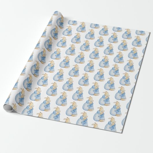 Schattigee Mama & Baby Bunny Waterverf Cadeaupapier (Uitgerold)