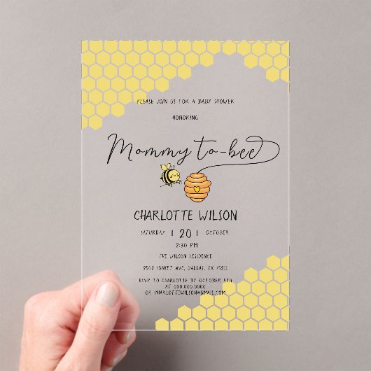 Schattigee mama om honingraat Baby shower zijn Acryl Uitnodigingen (Insitu (Draagbaar))