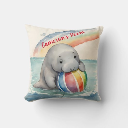 Schattigee Manatee Rainbow gepersonaliseerd Kussen (Voorkant)