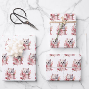 Schattigee Manga Kitten Patroon Wrapping Papier Bl Inpakpapier Vel