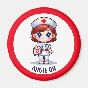 Schattigee Manga Nurse Redhead Blue Eyes Custom Magneet