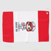 Schattigee Manga Verpleegster met Rood Haar Blauwe Golfhanddoek (Horizontaal)