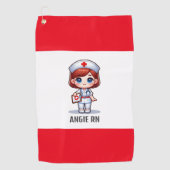 Schattigee Manga Verpleegster met Rood Haar Blauwe Golfhanddoek (Voorkant)