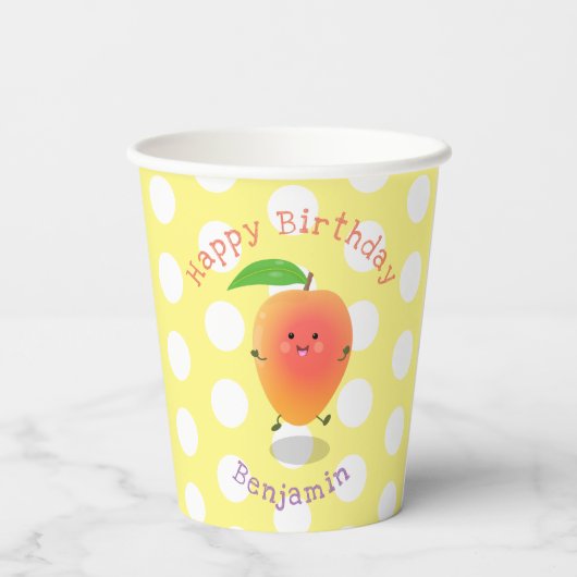 Schattigee mango geel gepersonaliseerde cartoon ve papieren bekers (Achterkant)