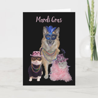 Schattigee Mardi Gras Hond en Katten Feestdagen Kaart