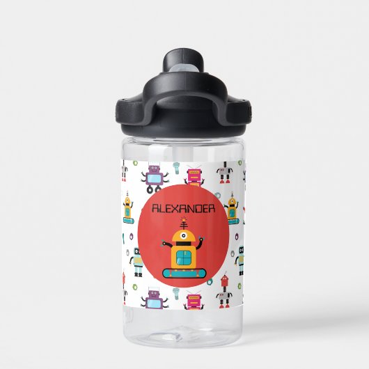 Schattigee Meerkleurige Robots Kinder Robot Custom Waterfles (Achterkant)