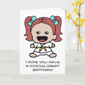 Schattigee meisje karate verjaardag Kaart (Gele Bloem)