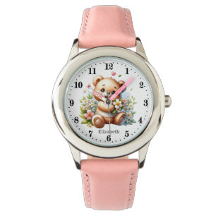 Schattigee meisjes bloemkraal Voeg naam toe Horloge