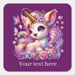 Schattigee meisjes fantasie eenhoorn tekst toevoeg vierkante sticker