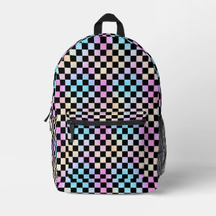 Schattigee Meisjes Pastel Rainbow Black Checker Pa Bedrukte Rugzak