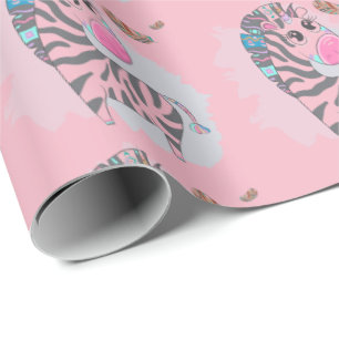 Schattigee Meisjes Roze Cartoon Zebracorn Cadeaupapier