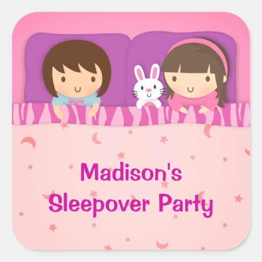 Schattigee meisjes Sleepover Slumber Party Vierkante Sticker (Voorkant)