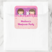 Schattigee meisjes Sleepover Slumber Party Vierkante Sticker (Tas)