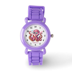 Schattigee meisjes strand octopus Voeg naam toe Horloge