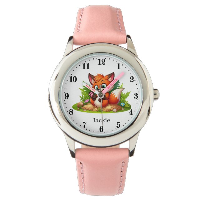 Schattigee meisjes vossenliefhebbers Naam toevoege Horloge (Voorkant)