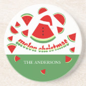Schattigee meloen vrolijke kerstillustratie zandsteen onderzetter (Voorkant)