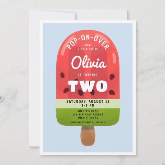 Schattigee Melon Popsicle Meisje 2e verjaardag Kaart (Voorkant)