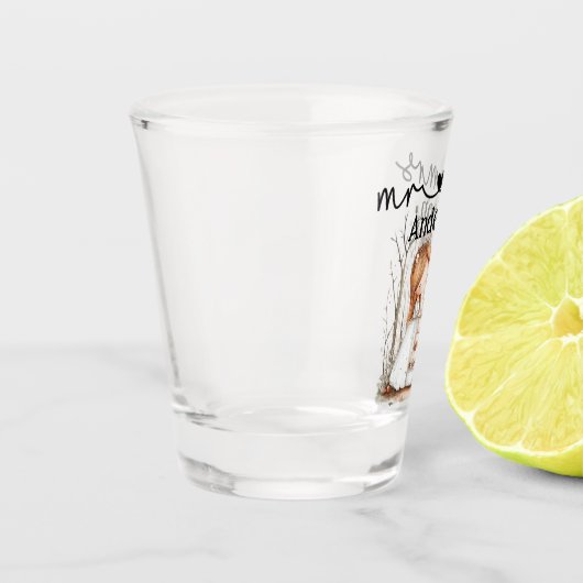 Schattigee meneer en mevrouw bruid en bruidegom me shot glas (Links)