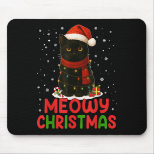 Schattigee Meowy Kerstman Hoed Grappige Zwarte Kat Muismat