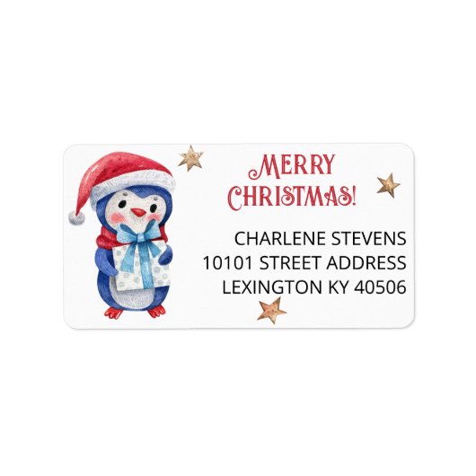 Schattigee Merry Christmas Penguin Retouradres Etiket (Voorkant)