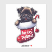 Schattigee "Merry Pugmas" Kerst Pug Sticker (Vel)