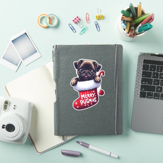 Schattigee "Merry Pugmas" Kerst Pug Sticker (iPad Cover)