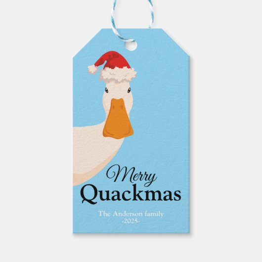 Schattigee Merry Quackmas Kerst grappig Eend Cadeaulabel (Voorkant)