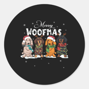 Schattigee Merry Woofmas Teckel Kersthond Reindee Ronde Sticker