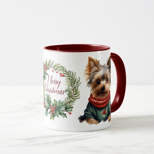 Schattigee Merry Yorkshire Terrier Dog Christmas M Mok (Voorkant rechts)