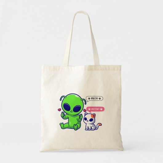 SCHATTIGEE MIAUW KAT MET BUITENAARDS WEZEN TOTE BAG (Voorkant)
