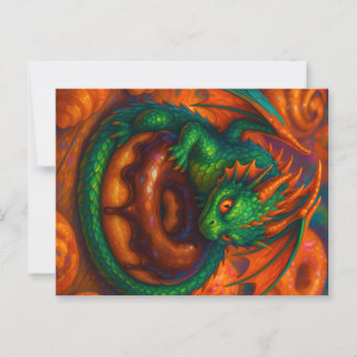 Schattigee Mini Green Dragon & Donut Fantasy Art Briefkaart