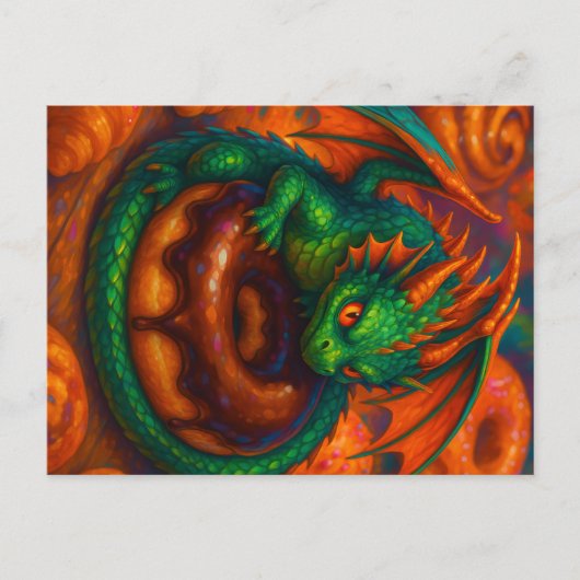 Schattigee Mini Green Dragon & Donut Fantasy Art Briefkaart (Voorkant)