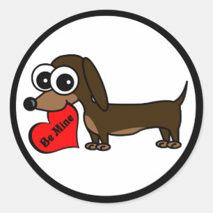 Schattigee miniatuur Dachshund Holding Be Mine Hea Ronde Sticker