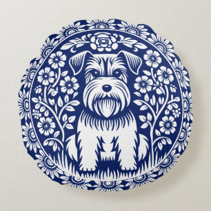 Schattigee Miniatuur Schnauzer in een bloementuin Rond Kussen