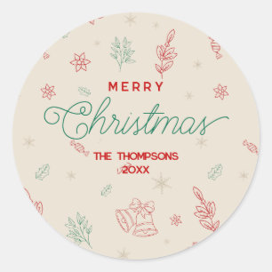 Schattigee minimale kerstelementen ronde sticker