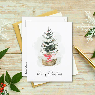 Schattigee minimale Waterverf kerstboom Feestdagenkaart