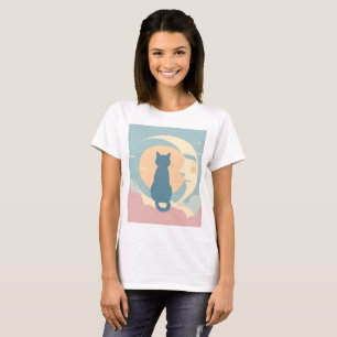 Schattigee minimalistische kat op halve maan t-shirt