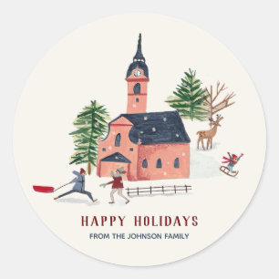 Schattigee minimalistische Nordic Winter Village K Ronde Sticker
