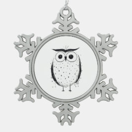Schattigee minimalistische uil - handgetekende sti tin sneeuwvlok ornament