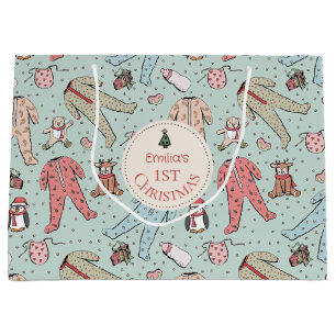 Schattigee Mint Green Baby's eerste kerstgewoonte Groot Cadeauzakje