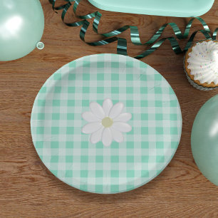 Schattigee Mint Green Gingham Check Daisy Paper Bo Papieren Bordje