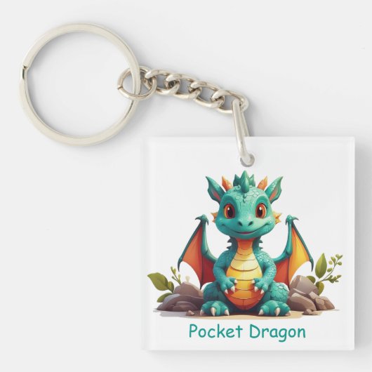 Schattigee Mint Green Pocket Dragon Fantasy Sleute Sleutelhanger (voorkant)