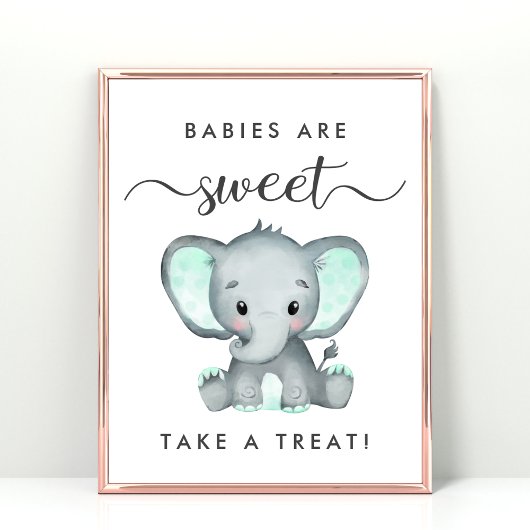 Schattigee Mint Groene Olifant Neem een Treat Baby Poster